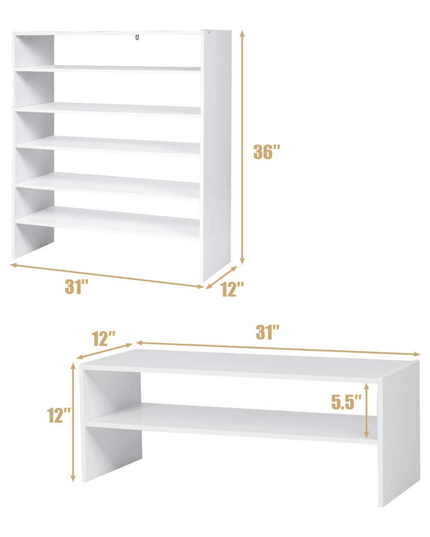 3-in-1 Shoe Rack, 5-Tier Shoe Organizer, Wood Storage Shelf for Shoes - Giantexus