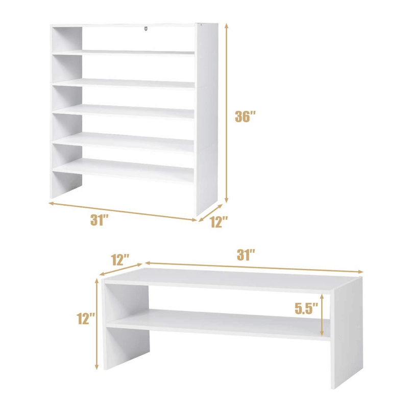 3-in-1 Shoe Rack, 5-Tier Shoe Organizer, Wood Storage Shelf for Shoes - Giantexus