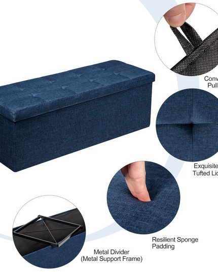 Storage Ottoman Bench, Folding Foot Rest 43.5'' with Divider