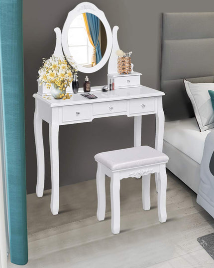 Giantex Makeup Dressing Table Large Storage with 5 Drawers