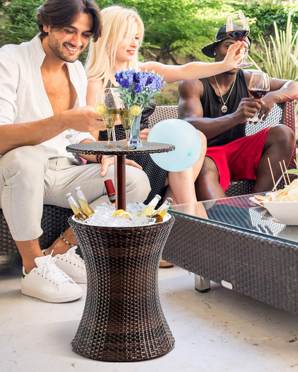 Giantex Outdoor Cool Bar Rattan Style Patio Cool Bar Table Adjustable Height