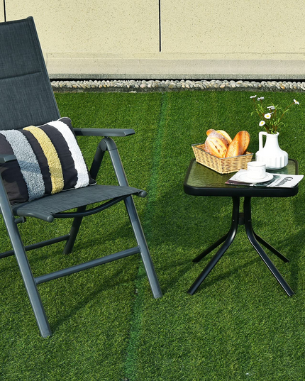 Giantex Patio Bistro Table, Outside Metal Square Bar Dining Table W/Tempered Glass Tabletop for Deck