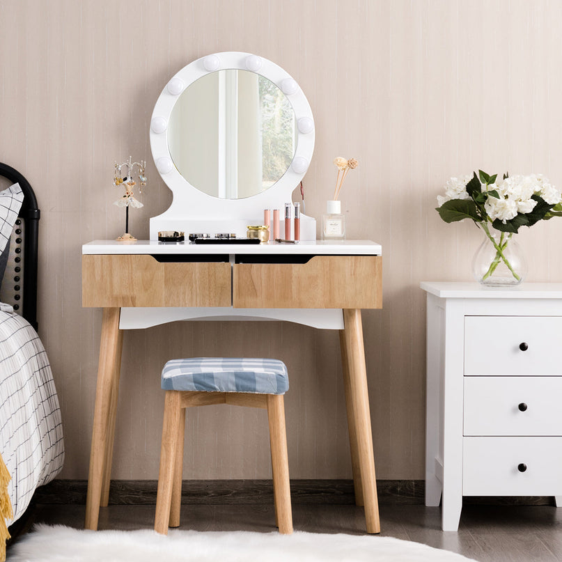 Vanity Table Set with 8 Light Bulbs and Touch Switch