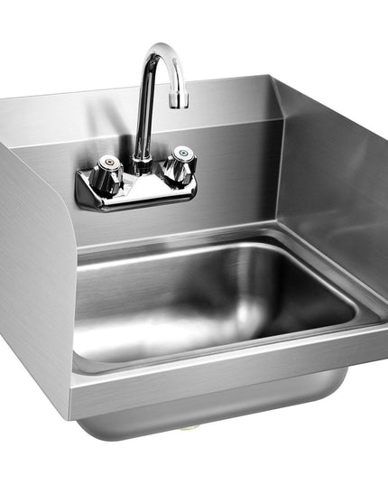 Giantex Stainless Steel Hand Washing Sink, Wall Mount Hand Sink w/ Faucet, 17" x 15" - Giantexus
