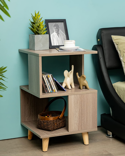 Giantex Set of 2 End Table, Wood Nightstand with Legs (Natural)