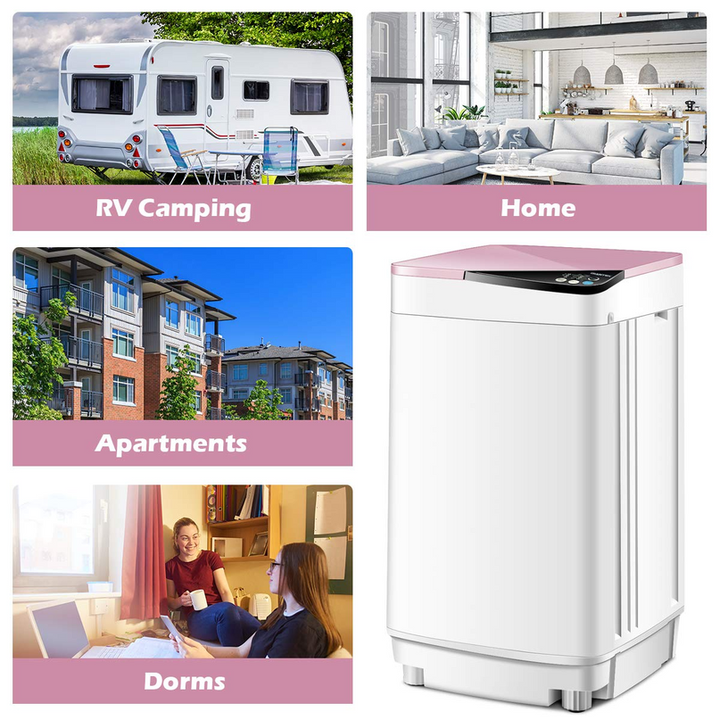 7.7 lbs Compact Full-Automatic Laundry Washing Machine (Pink)