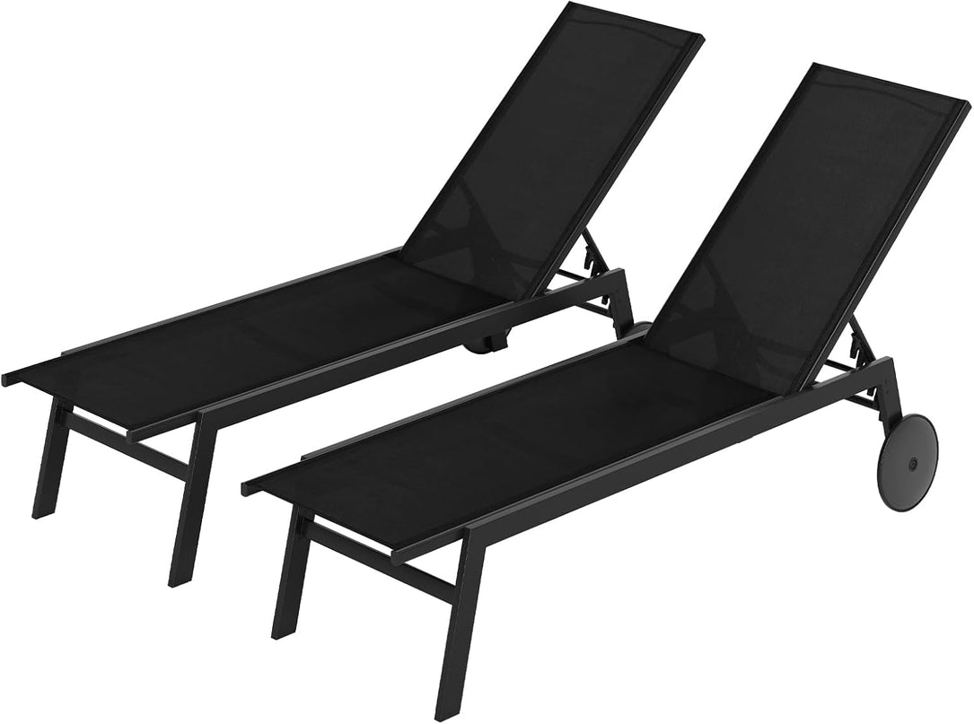 Chaise longue de patio Giantex à roulettes | Chaise longue de bronzage avec dossier réglable à 6 positions