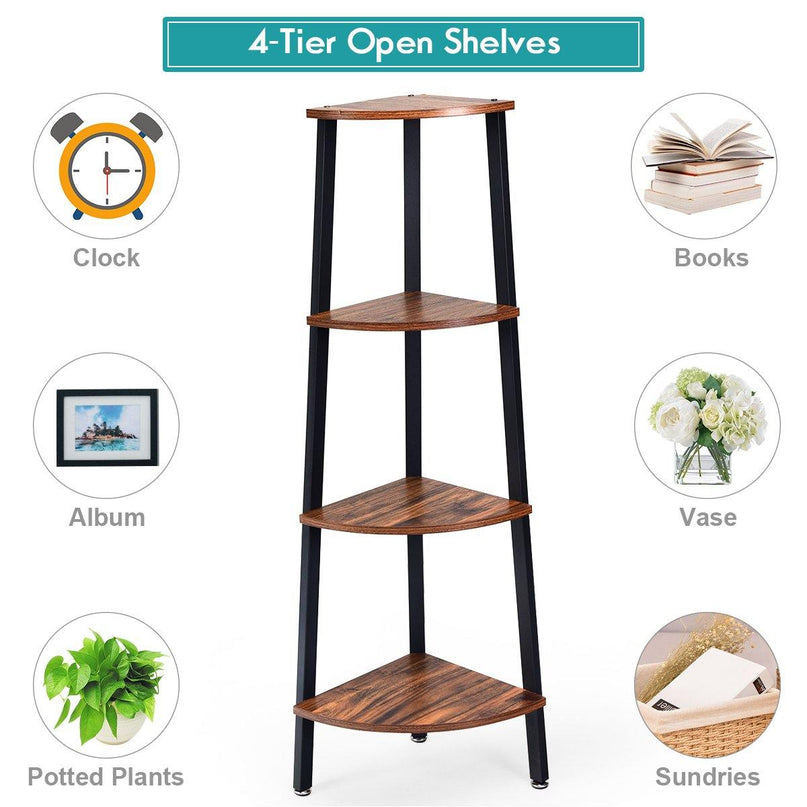 4-Tier Corner Shelf Industrial Multipurpose Bookcase - Giantexus