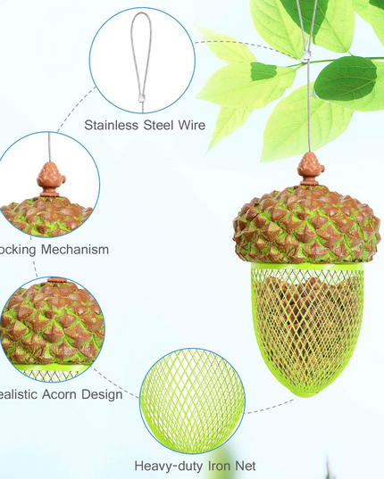 Giantex Metal Acorn Bird Feeder, Outdoor Hanging Food Dispenser with Stainless Steel Wire and Iron Grid