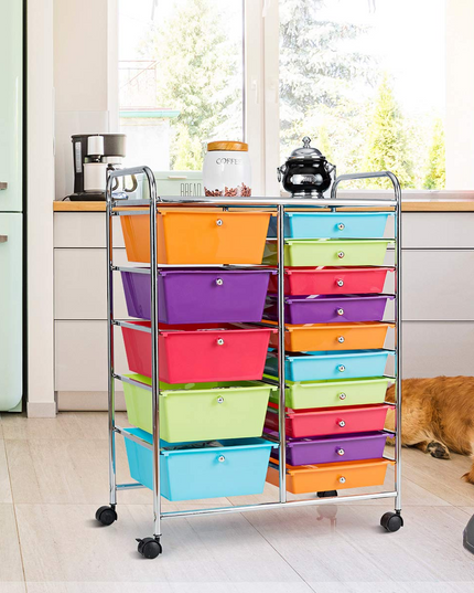 15-Drawer Organizer Cart Office School Rolling Storage Cart - Giantex