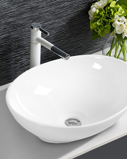 Giantex Vessel Sink 16x13 Inch Basin Porcelain W/Pop Up Drain Oval Bathroom Ceramic Sink Bowl