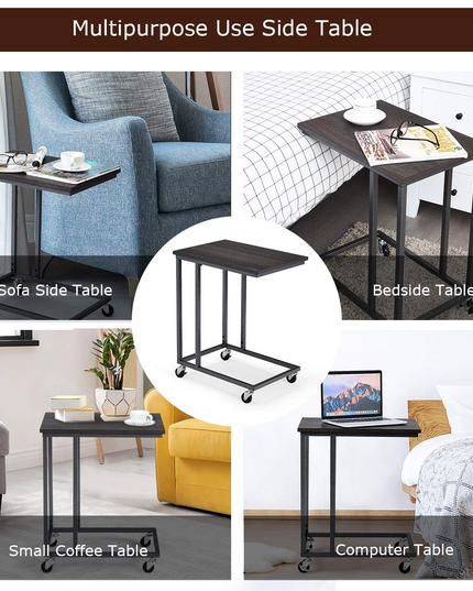 Giantex End Table Accent Sofa Side Table Wooden Rectangle Telephone Table with Rolling Casters