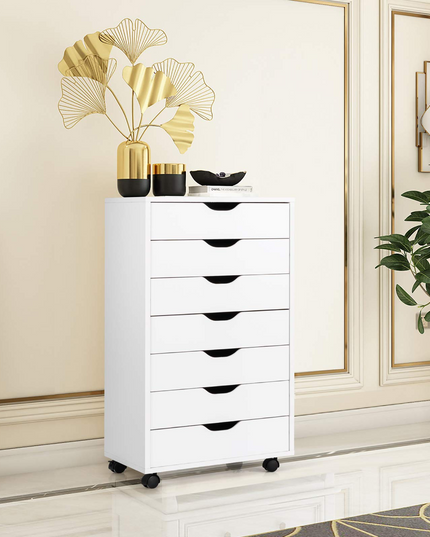 Giantex Drawers Cabinet Mobile Lateral Filing Organizer with 7 Drawers and Wheels Mobile Side Cabinet Chest