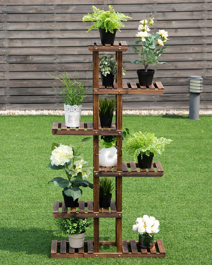 Giantex Flower Rack Wood Plant Stand 7 Wood Shelves 11 Pots