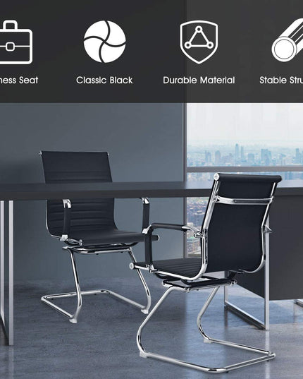Giantex Conference Chair Set of 4 Heavy Duty PU Leather W/Protective Arm Sleeves