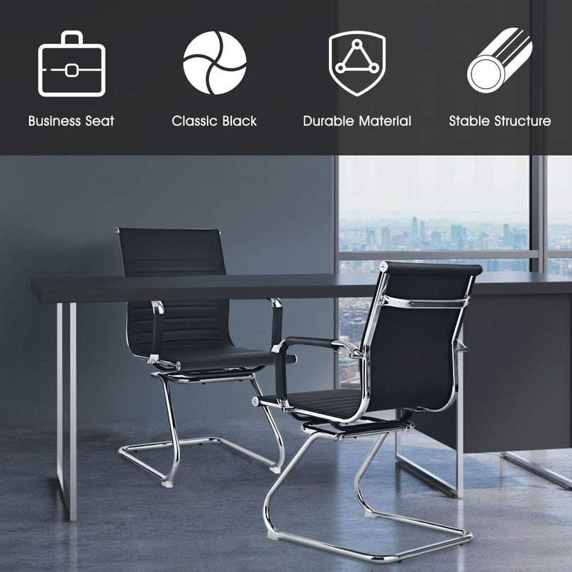 Giantex Conference Chair Set of 4 Heavy Duty PU Leather W/Protective Arm Sleeves