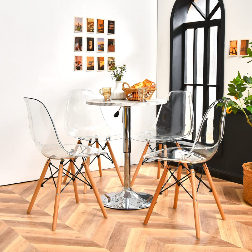 Giantex Set of 4 Dining Chairs, Clear Dining Side Chairs w/Beech Wood Legs