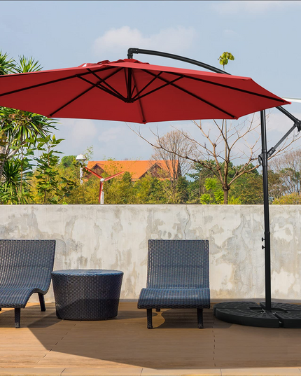 Giantex 10FT Patio Offset Umbrella, 8 Ribs Cantilever Umbrella Outdoor w/Crank, Cross Base