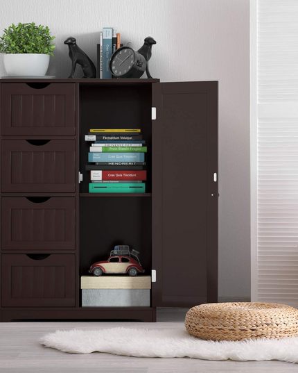 Giantex Bathroom Floor Cabinet Wooden with 1 Door & 4 Drawer