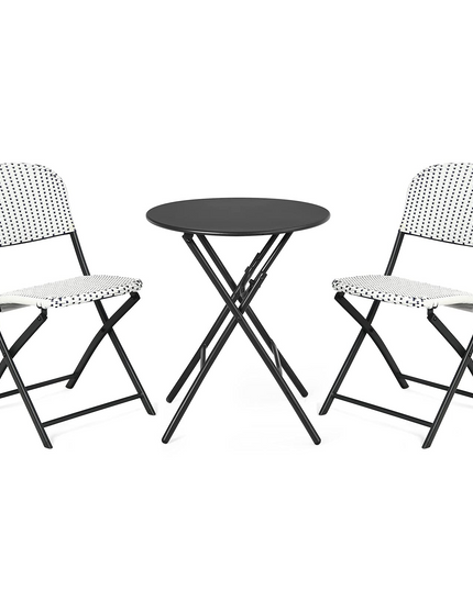 Giantex 3 Pieces Patio Dining Set, Folding Bistro Table with 2 Rattan Chairs