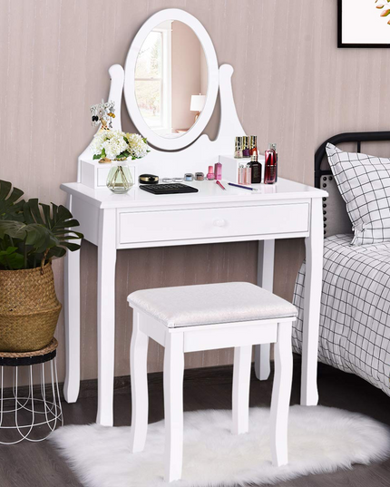 Giantex Vanity Set with Oval Mirror and Cushioned Stool