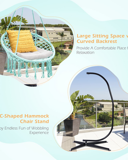 Giantex Hammock Chair with Stand, Solid Steel Heavy Duty C Stand with Macrame Hanging Chair
