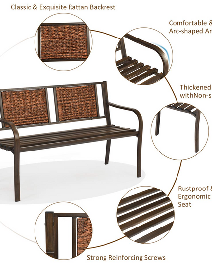 Giantex Patio Garden Bench Heavy-Duty Ergonomic Loveseat W/Powder Coated Steel Frame