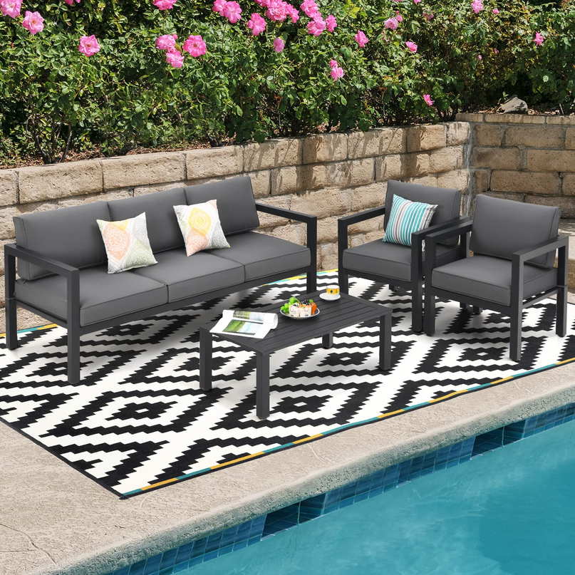 Giantex 4 Pieces Patio Furniture Set, Outdoor Aluminum Conversation Set