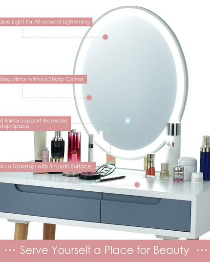 CHARMAID Vanity Set with Lighted Mirror - Giantexus