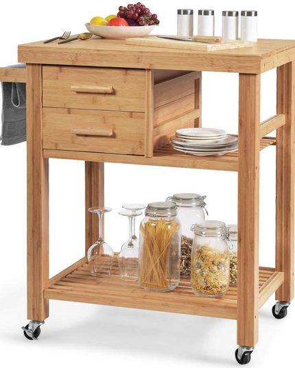 Giantex Kitchen Island, Bamboo Island Cart, Natural