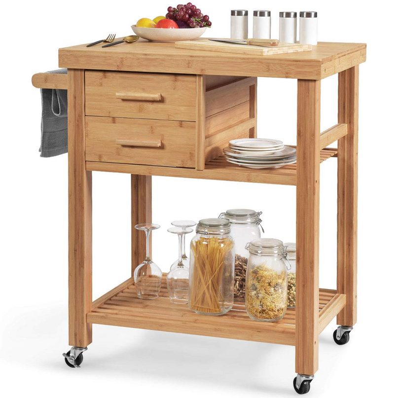 Giantex Kitchen Island, Bamboo Island Cart, Natural