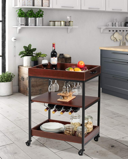 Giantex Kitchen Island Cart Rolling Industrial Style, Rustic Brown