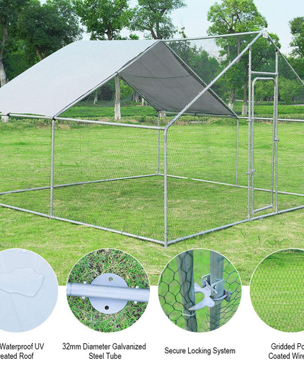 Giantex Large Metal Chicken Coop Walk-in Chicken Coops Run House Shade Cage with Waterproof and Anti-Ultraviolet Cover