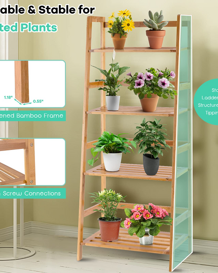 Giantex 4-Tier Bamboo Plant Stand Flower Pots Holder Display Shelf, 47.5"