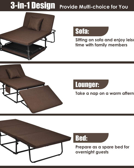 Giantex Folding Ottoman Sleeper Bed, 3 in 1 Multi-Function Convertible Chair Bed with 6 Position Adjustable