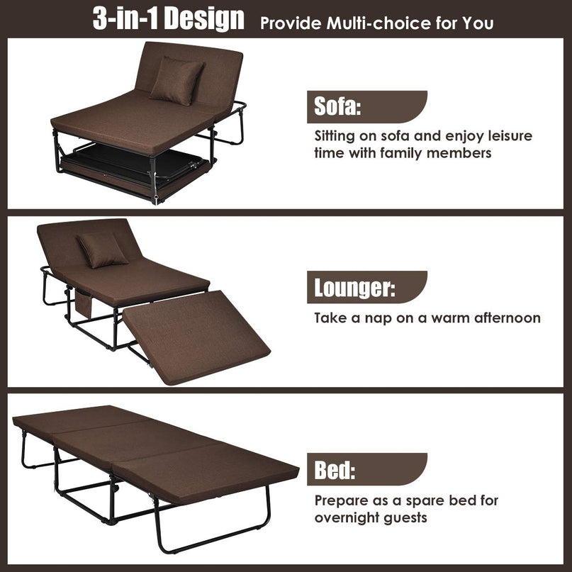 Giantex Folding Ottoman Sleeper Bed, 3 in 1 Multi-Function Convertible Chair Bed with 6 Position Adjustable