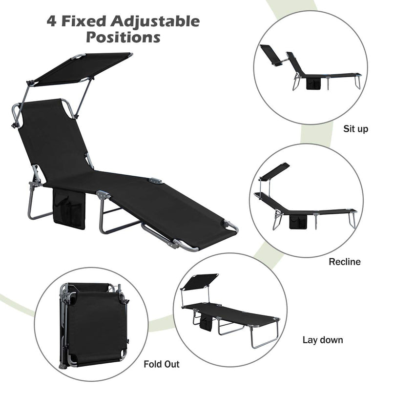 Giantex Lounge Chaise Chair Position and Shade Adjustable W/Canopy and Storage Pocket