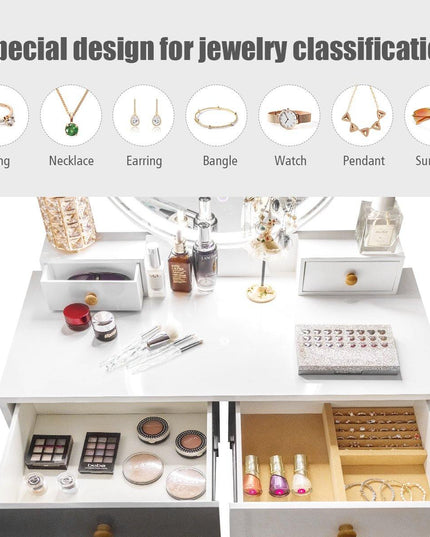 Vanity Set with Lighted Mirror 3 Color-Touch Screen Dimming Mirror - Giantexus