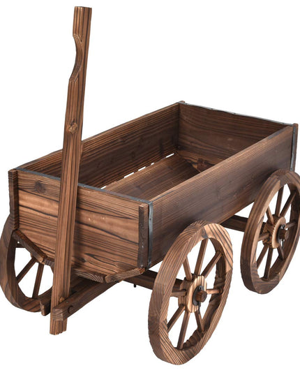 Giantex Wood Wagon Flower Planter Pot Stand W/Wheels Home Garden Outdoor Decor