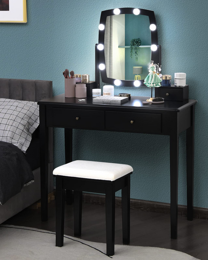 Giantex Modern Bedroom Makeup Desk Dressing Table with Cushioned Stool for Girls Women