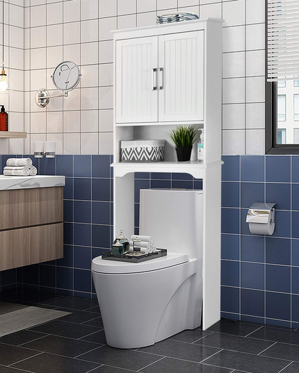 Étagère de salle de bain Gain de place au-dessus des toilettes Giantex, meuble de rangement WC autoportant avec étagère intérieure réglable