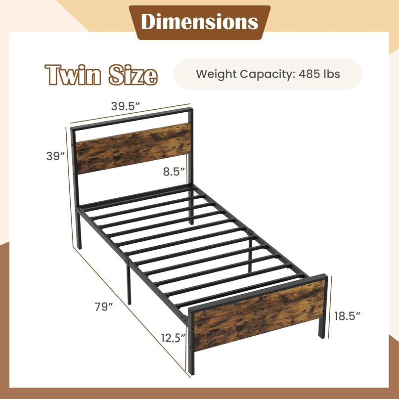 Cadres de lit plateforme en métal Giantex (taille double/complète/King/Queen) avec tête et pied de lit en bois