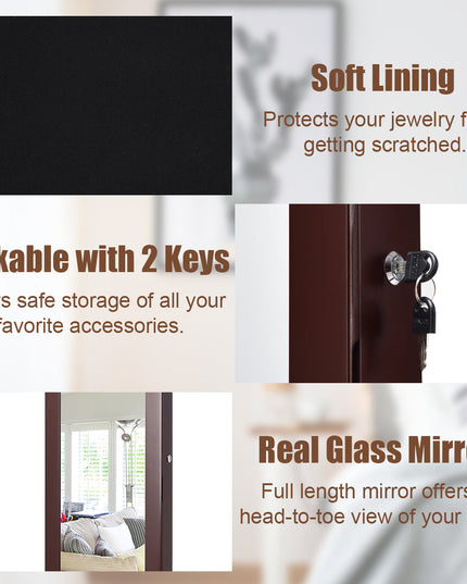 15 LEDs Wall Door Mounted Jewelry Armoire with Mirror - Giantex