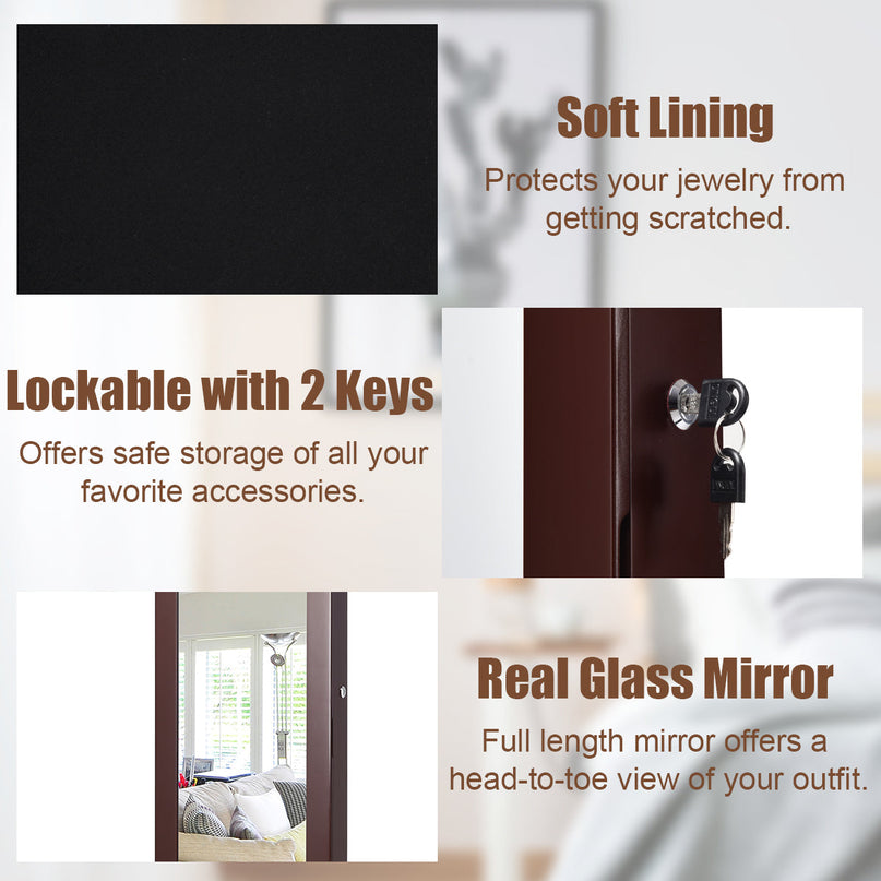 15 LEDs Wall Door Mounted Jewelry Armoire with Mirror - Giantex