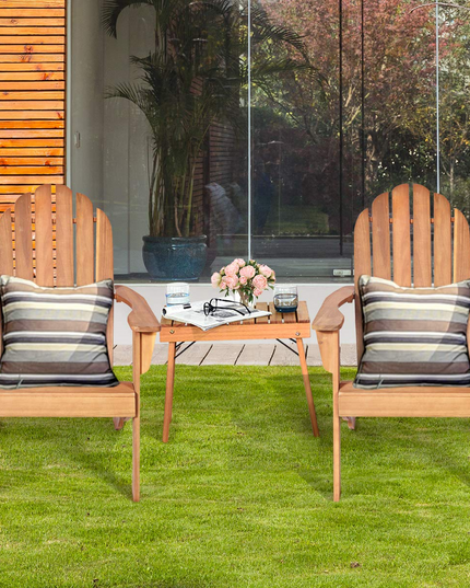 Giantex Adirondack Chairs and Table Set 3PCS Wooden W/Two Lounger Chairs and One Side Table for Yard, Patio, Garden, Poolside and Balcony