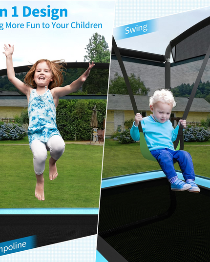 Giantex 6 Ft Kids Trampoline with Swing, Baby Toddler Rectangle Trampoline, Max Load 220lbs (Blue/Orange) - Giantexus