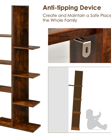Giantex Wood Bookshelf, 7-Tier Tall Freestanding Tree Bookshelf with Anti-toppling