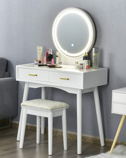 CHARMAID Vanity Set with Touch Screen Dimming Lighted Mirror - Giantexus