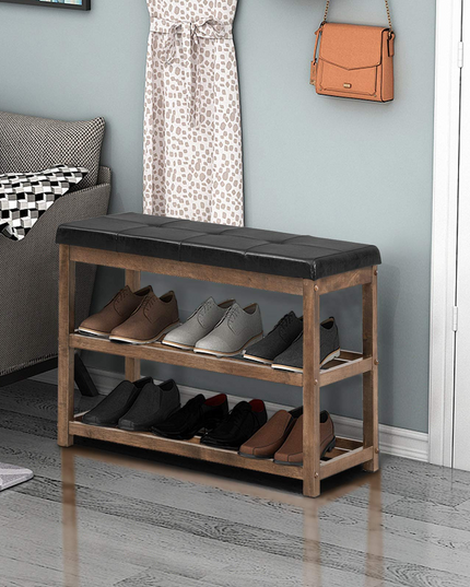 Giantex Shoe Bench, Wood Shoe Rack Bench with Cushion Seat