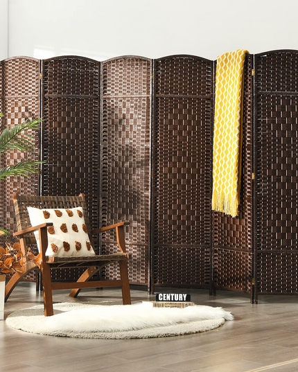 Giantex 6 Panel 6 Ft Tall Room Divider, Freestanding Wood Partition Room Dividers (Black/Brown) - Giantexus